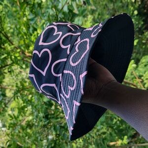 Pink Hearts Black Bucket Hat
